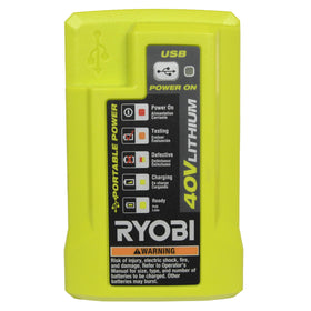 RYOBI OP404 wall-mount ready, convenient charging in the workshop.