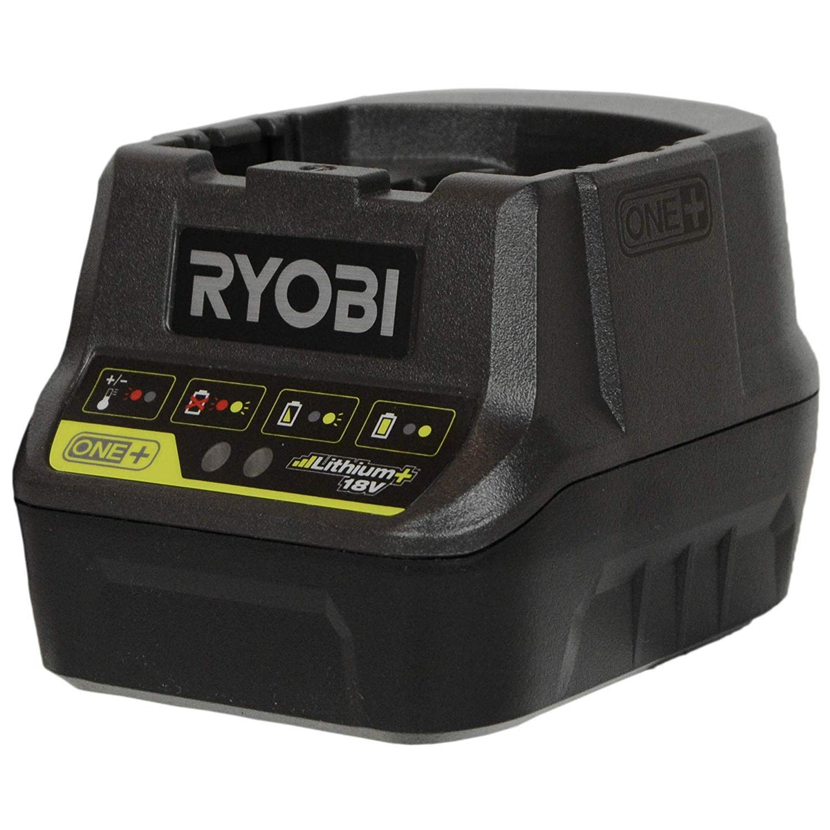 RYOBI P118B diagnostic display indicates charge status and safety checks.