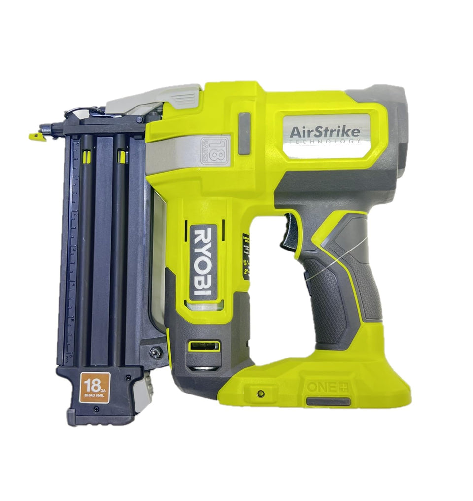 RYOBI P321 cordless brad nailer front view for precise trim projects.