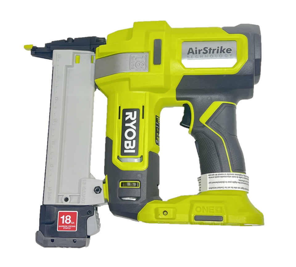 RYOBI P361 narrow crown stapler for precise trim and cabinetry.