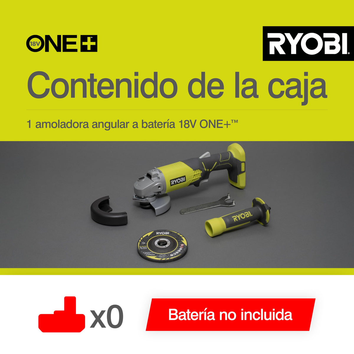 Ryobi R18AG-0 One+ cordless angle grinder in use for metal grinding tasks