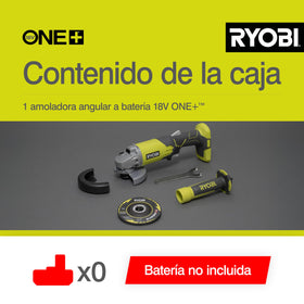 Ryobi R18AG-0 One+ cordless angle grinder in use for metal grinding tasks