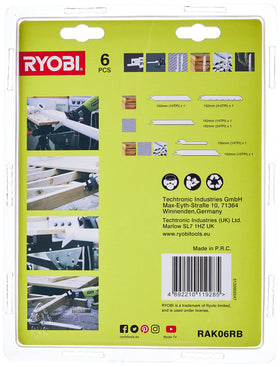 Ryobi RAK06RB wood blade 10TPI for clean wood cuts.