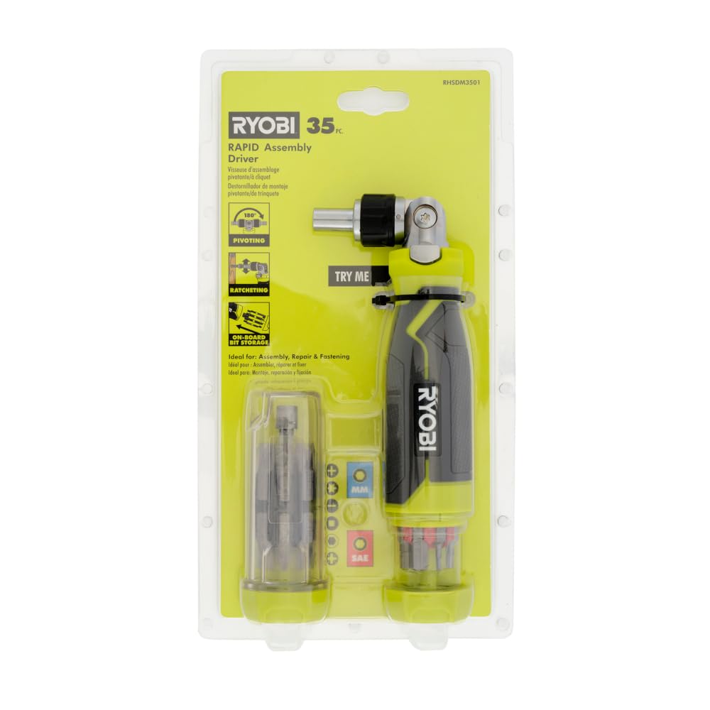 Ryobi rapid assembly bits in action enabling fast one-handed screw driving.