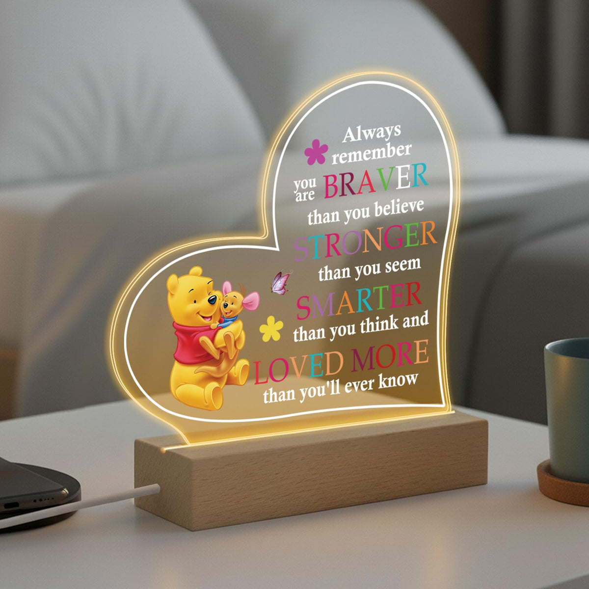 RYOTKIK Pooh Bear Heart Night Light emitting a gentle bedside light