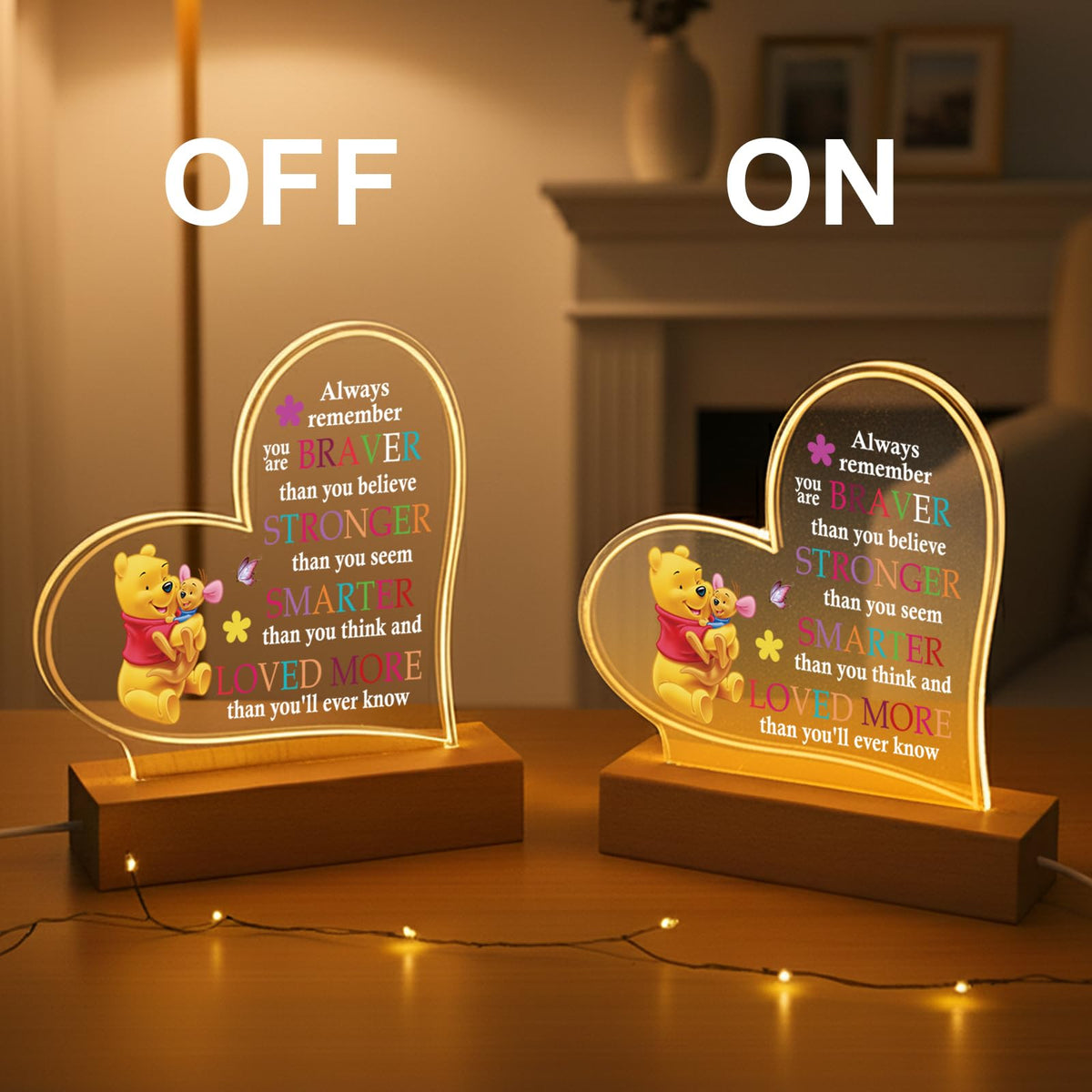 RYOTKIK Pooh Bear Heart Night Light packaged as a gift-ready decor piece