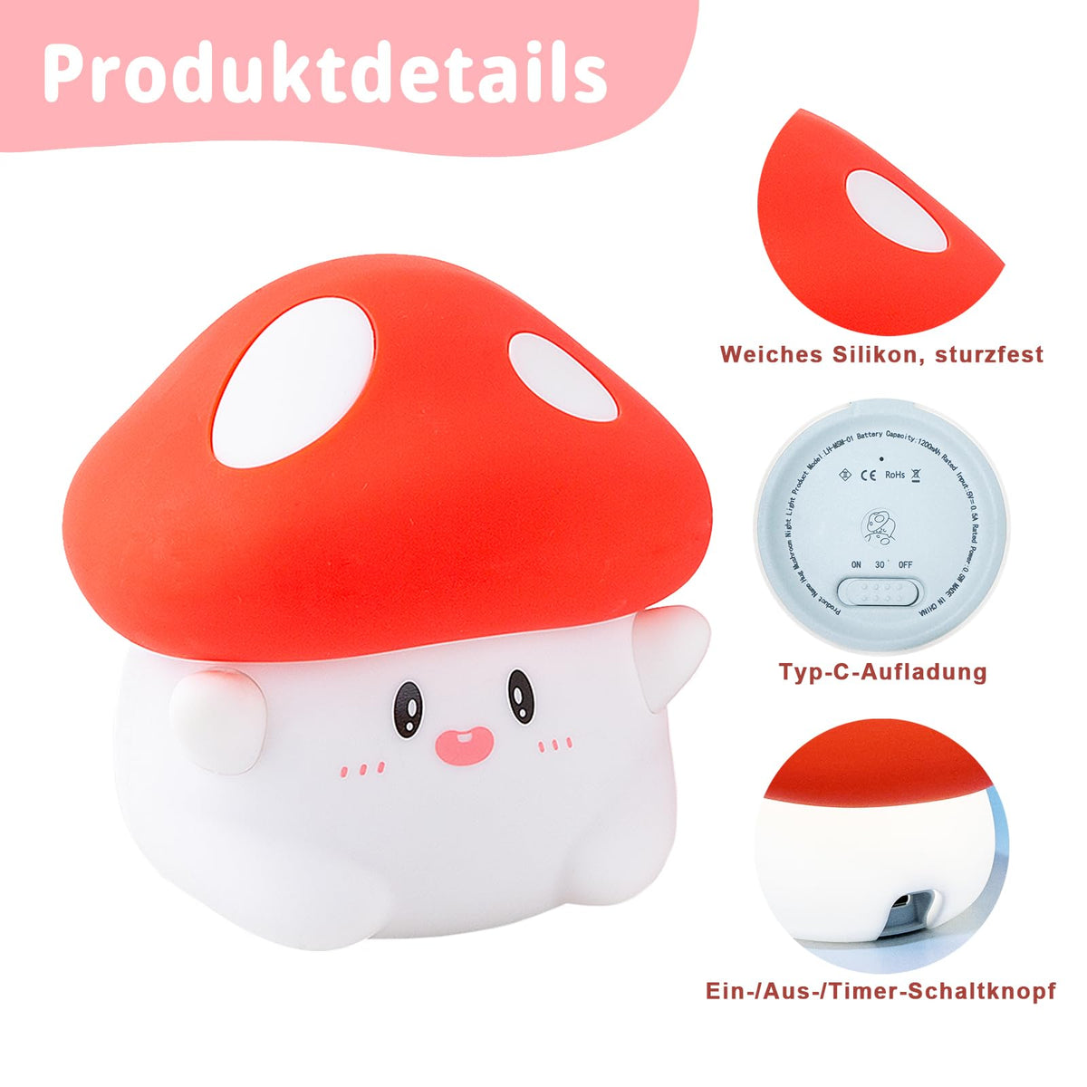 Rytinazzz Hug Mushroom Night Light crafted from BPA-free silicone.