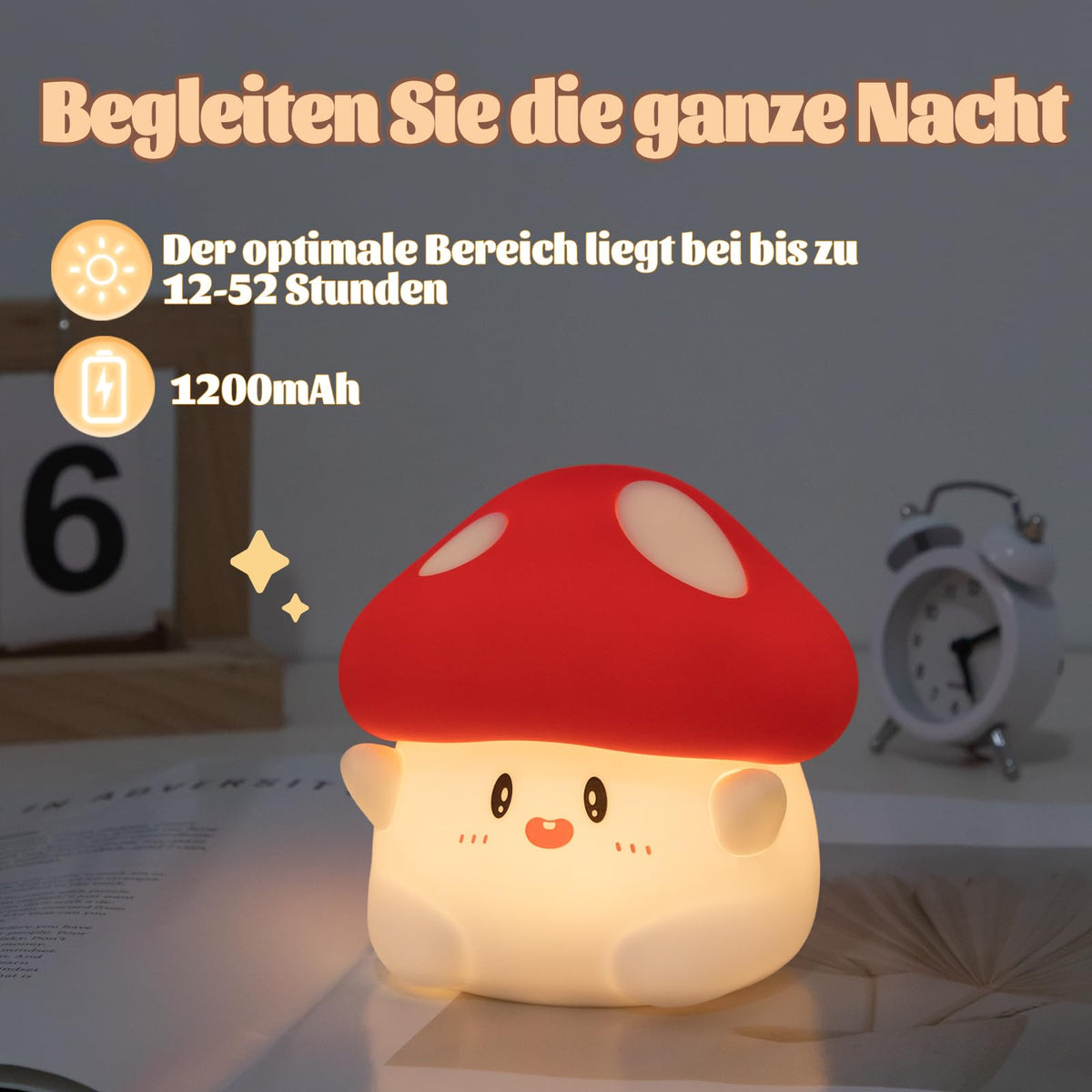 Rytinazzz Hug Mushroom Night Light features USB-C charging for convenient recharges.