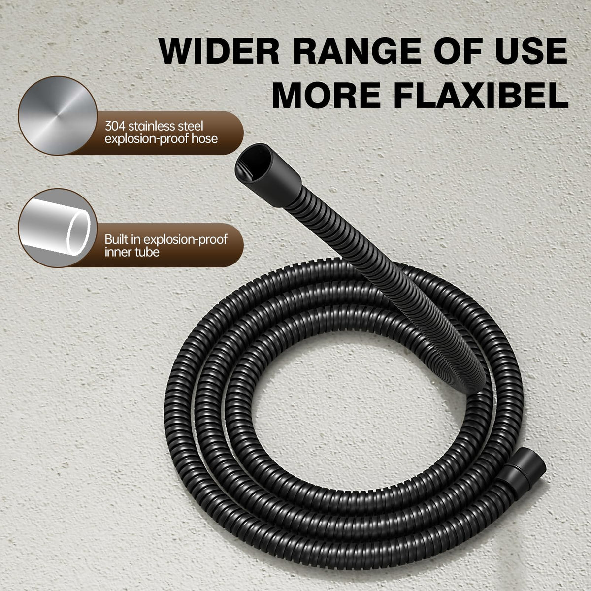 Ryuwanku 59-inch stainless hose provides strong flow for baths and cleaning.