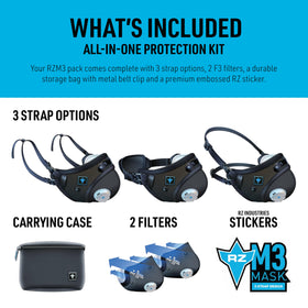 RZ Mask RZM3 3-strap system adapts to neck, head, or ear-loop configurations