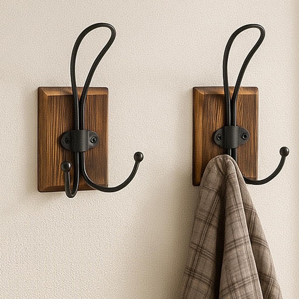 Rzoklot rustic wood wall hooks offer stylish hallway organization for coats and bags.