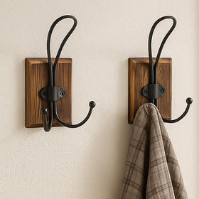 Rzoklot rustic wood wall hooks offer stylish hallway organization for coats and bags.