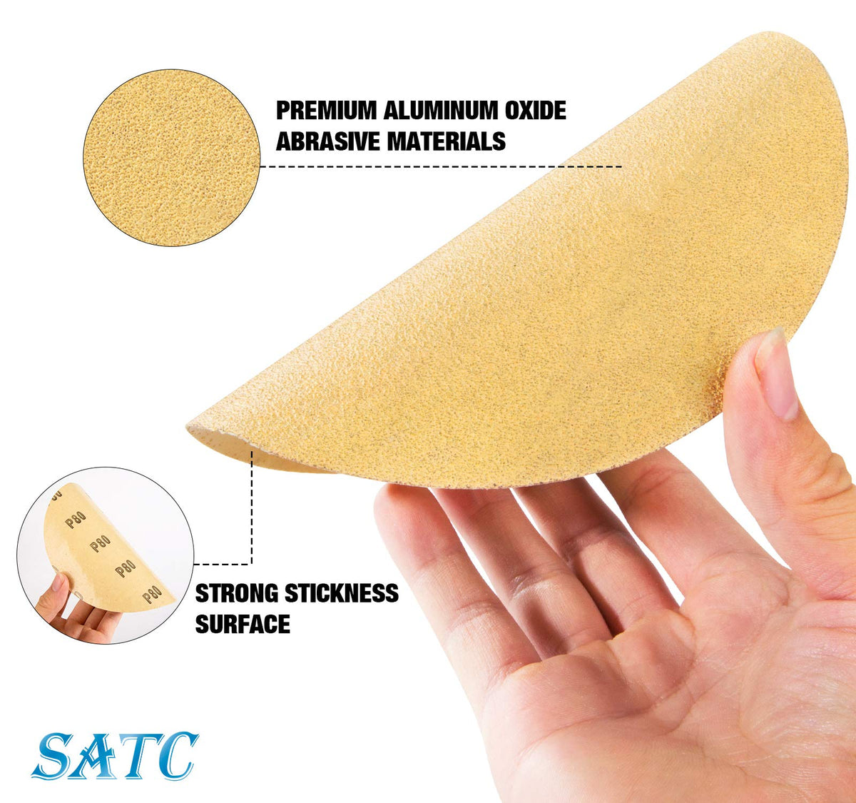 S SATC adhesive back sanding disc enables quick, slip-free changes.