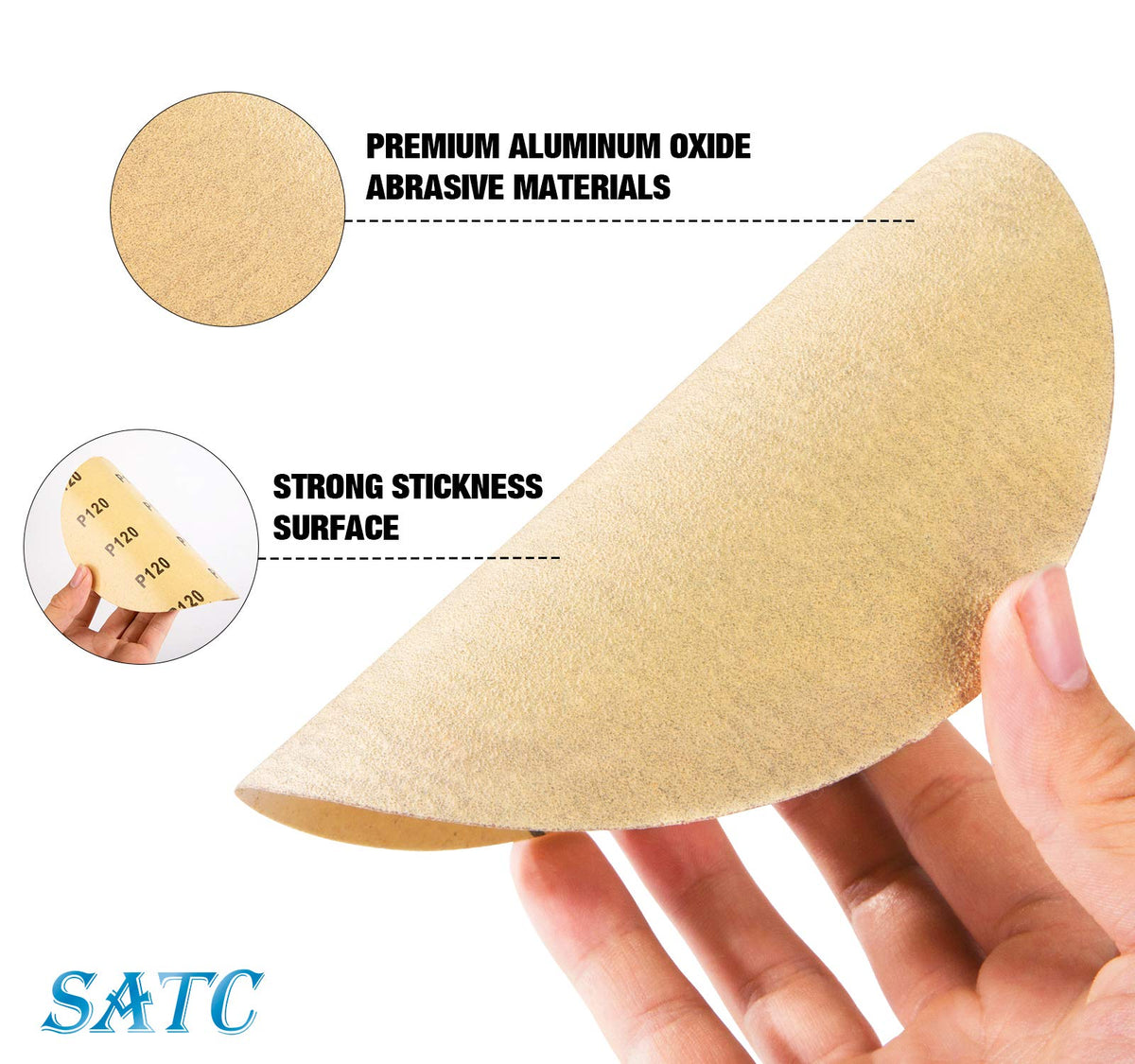 S SATC aluminum oxide round discs for durable automotive sanding.