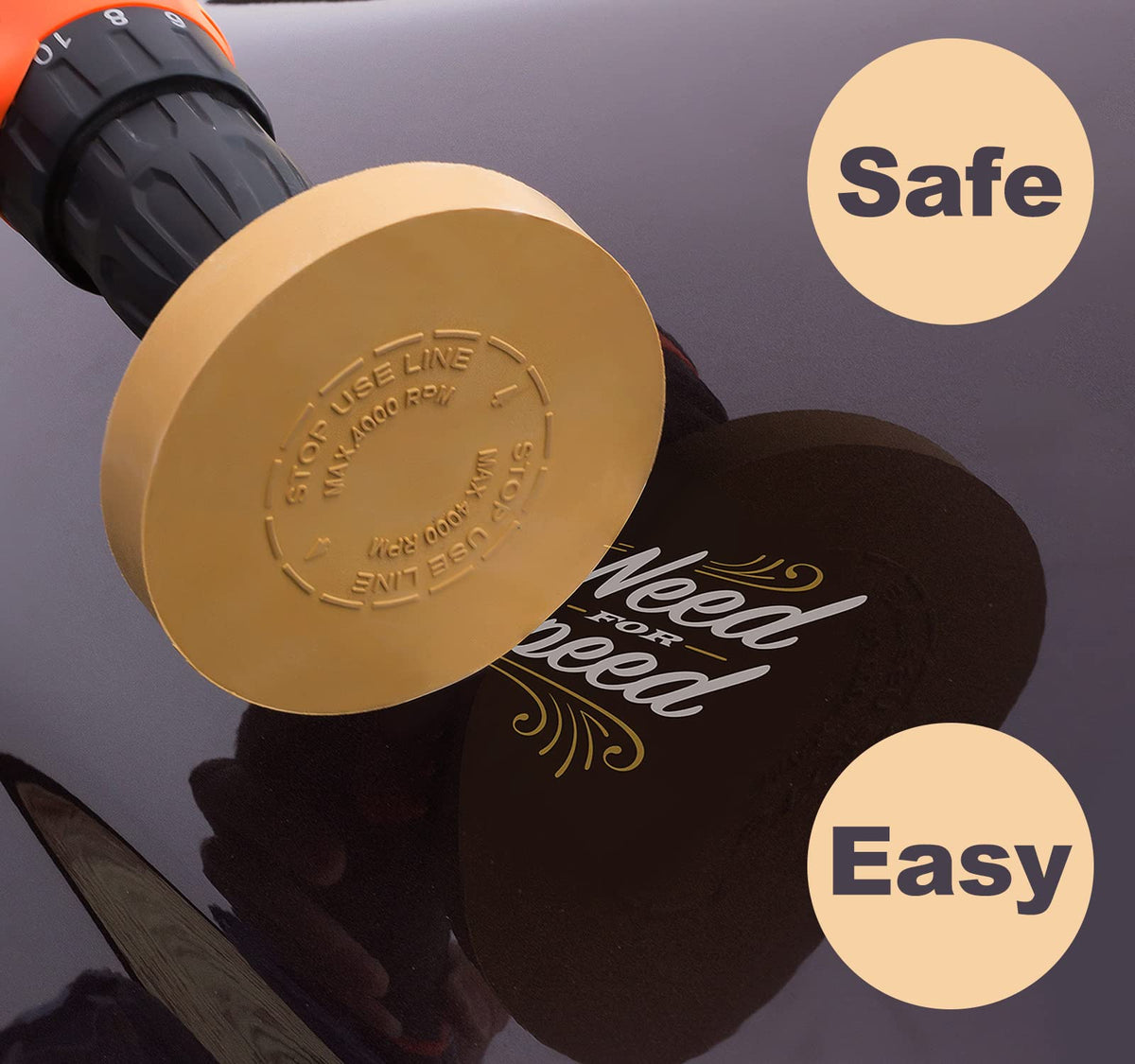 S SATC decal remover eraser wheel for emblem removal on curved surfaces.