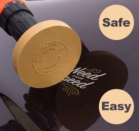 S SATC decal remover eraser wheel for emblem removal on curved surfaces.