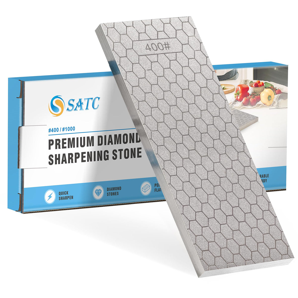 S SATC Diamond Sharpening Stone 8-inch with dual-grit surface for versatile sharpening.