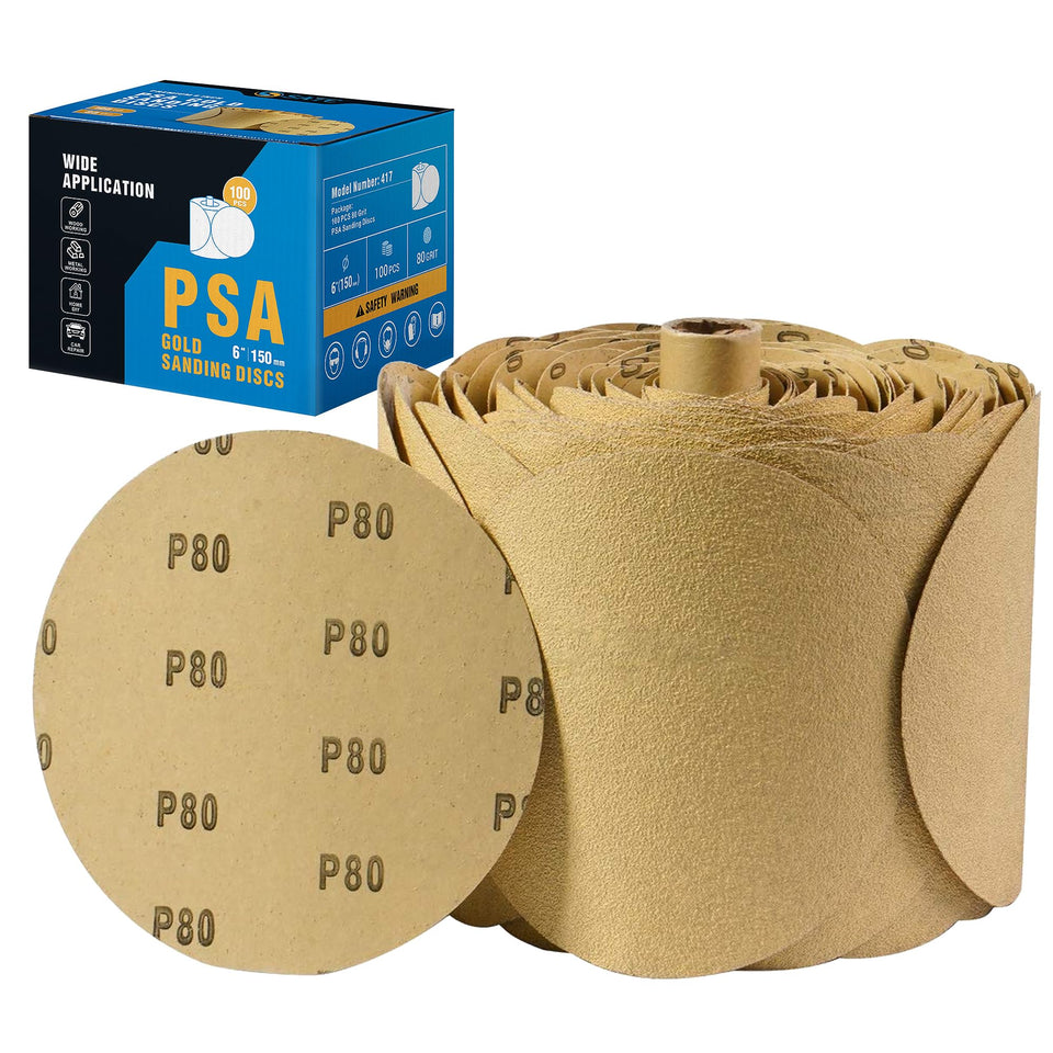 S SATC PSA sanding disc 6-inch 80-grit for smooth wood shaping.