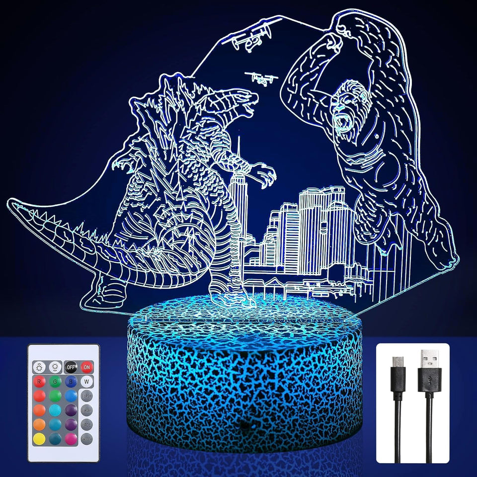 S SUNINESS night light with dinosaur and King Kong 3D effect for kids' room decor.