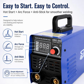 S7 250A arc start controls improve ignition for smoother starts.