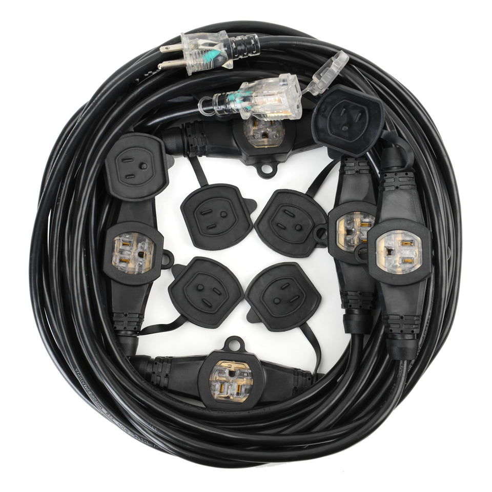 S7 50ft 12-gauge extension cord for outdoor lighting setups.