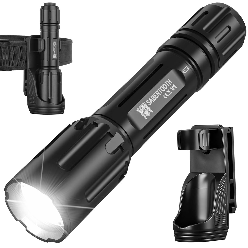 Sabertooth 2200 flashlight with ultra-bright beam for outdoor visibility