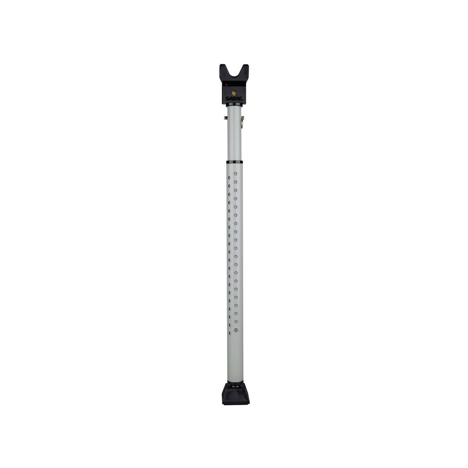 SABRE adjustable door security bar collapsible for travel and storage.