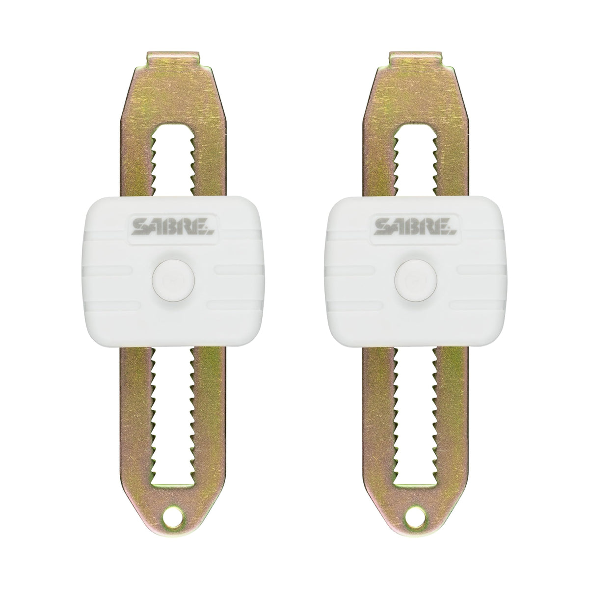 SABRE compact-design travel lock securing a hotel door.