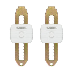SABRE compact-design travel lock securing a hotel door.