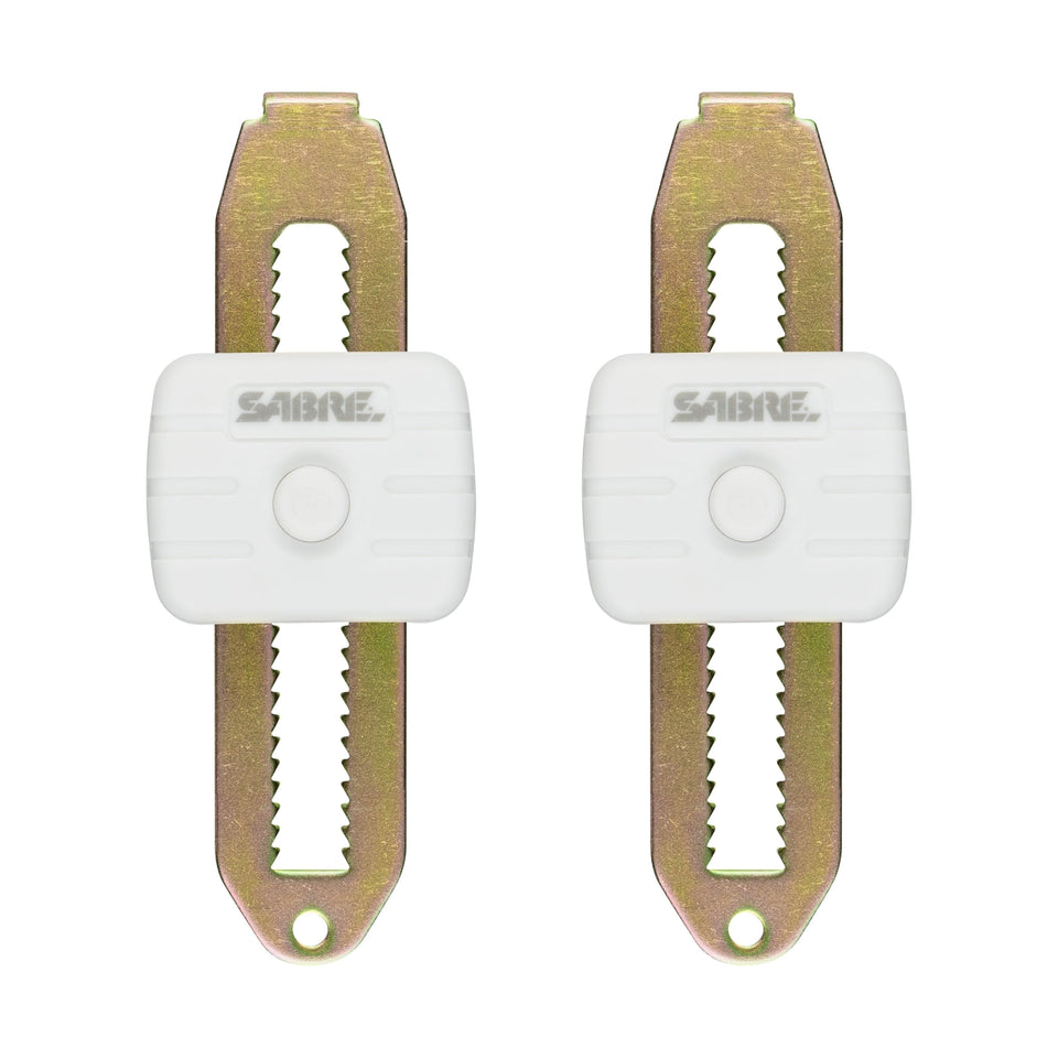 SABRE compact-design travel lock securing a hotel door.