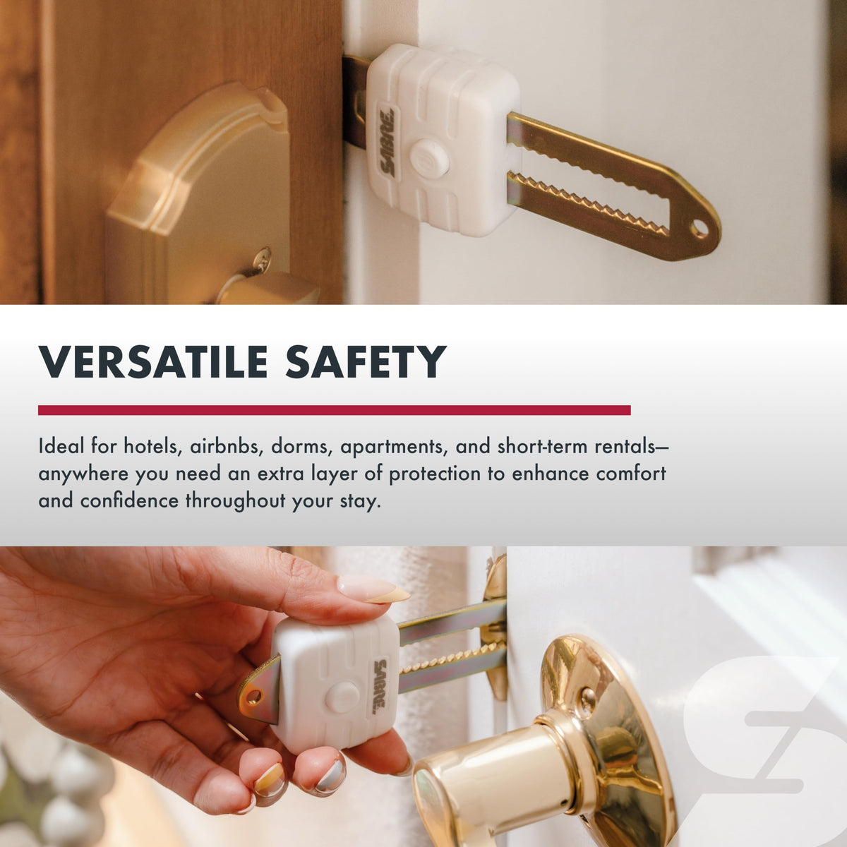 SABRE Compact Travel Door Lock's compact size simplifies travel.