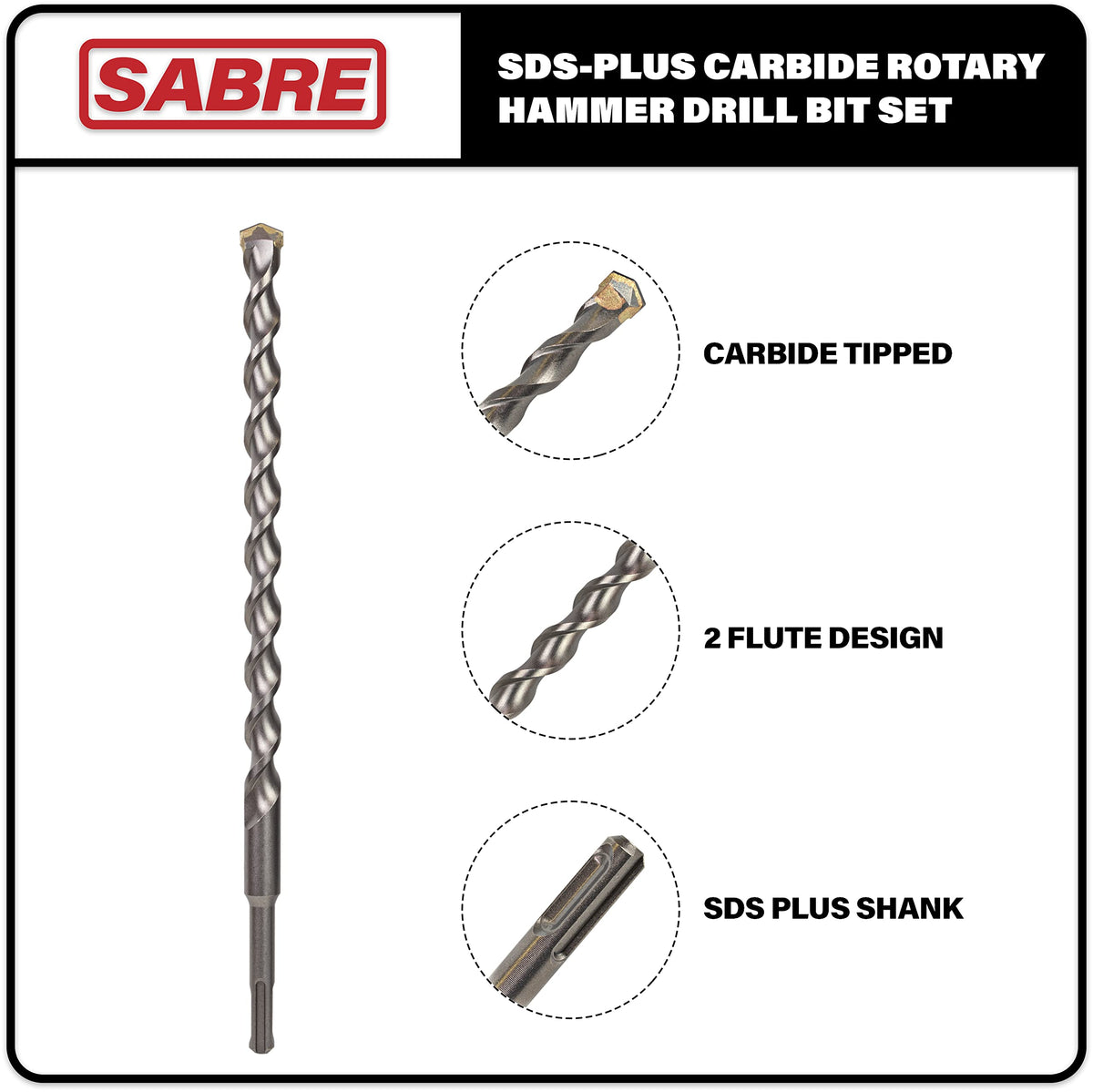 Sabre Tools 1-4in SDS Plus bit for precise pilot holes