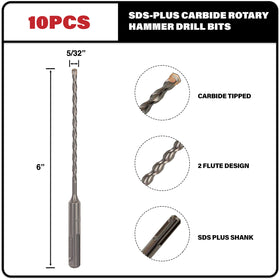 Carbide-tipped Sabre Tools SDS Plus 5/32in 6in bit for fast cuts.
