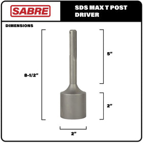 Sabre Tools SDS Max T-Post Driver attached to a hammer for precise alignment.