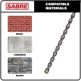 Sabre Tools 2-flute design enabling fast chip removal during masonry drilling