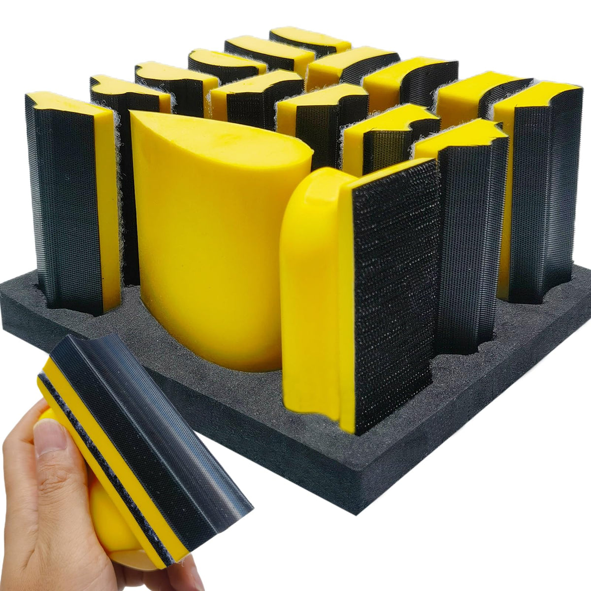 SACKORANGE 16pcs sanding block set shows full assortment for versatile woodworking