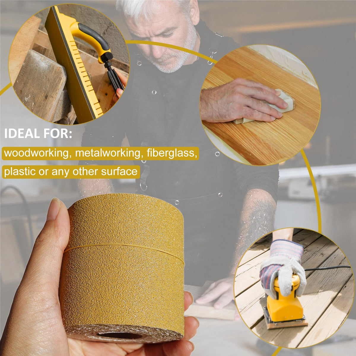 SACKORANGE PSA-backed sanding paper enables easy attachment and clean removal.