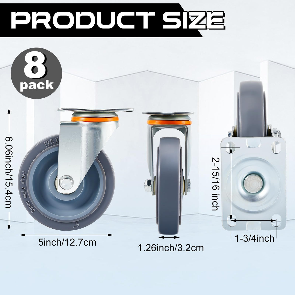 Sacubee 8Pcs 5-Inch Rigid Caster Wheels for stable, precise tracking.
