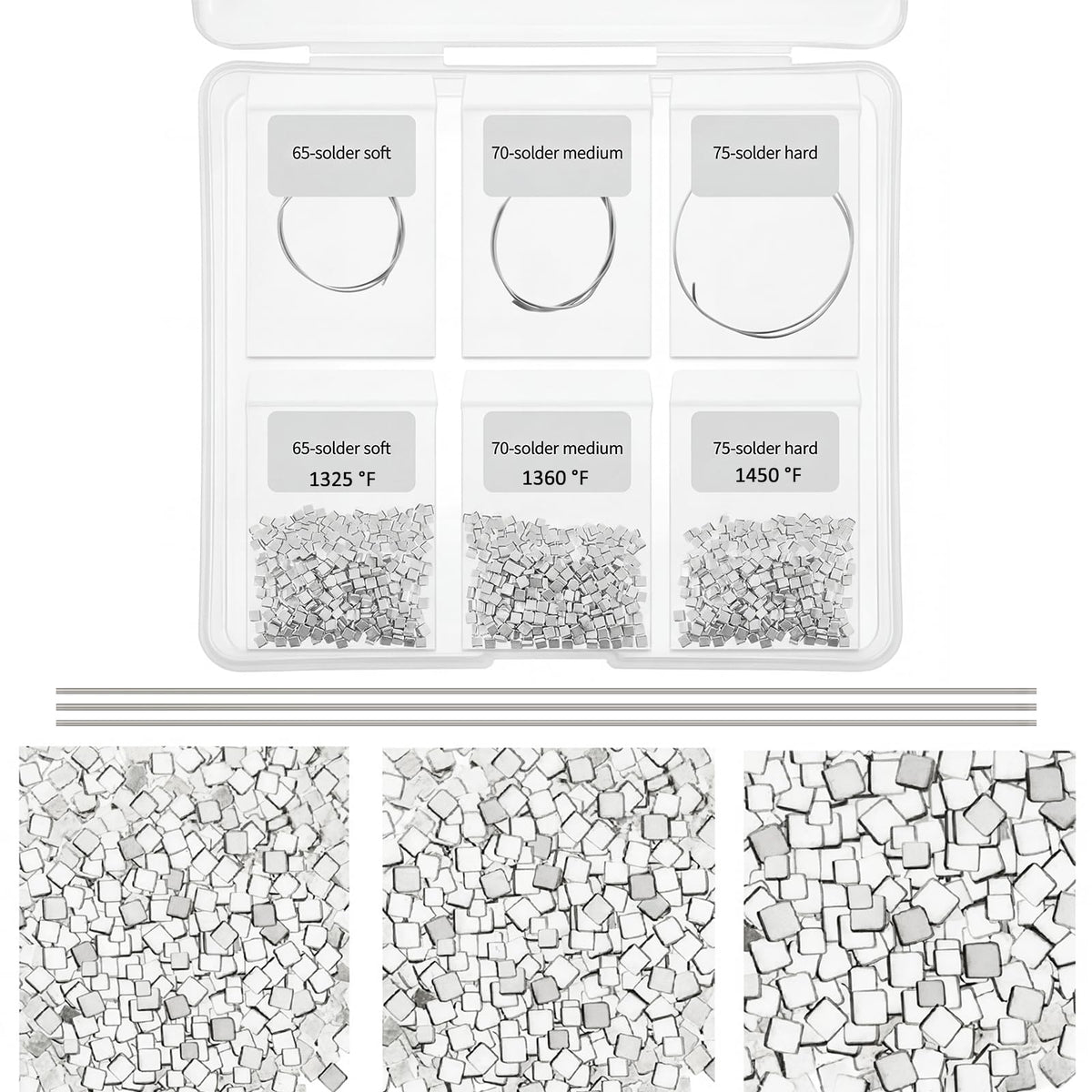 Sadnyy silver solder chips 2x2mm for precise jewelry repairs.