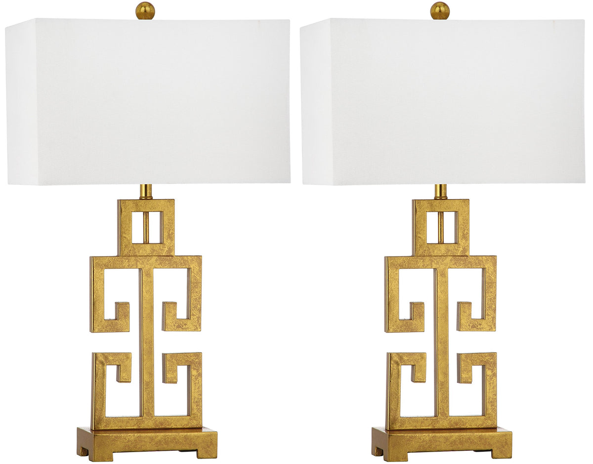 SAFAVIEH Greek Key lamp base in antique gold adds timeless elegance to living spaces