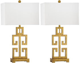 SAFAVIEH Greek Key lamp base in antique gold adds timeless elegance to living spaces