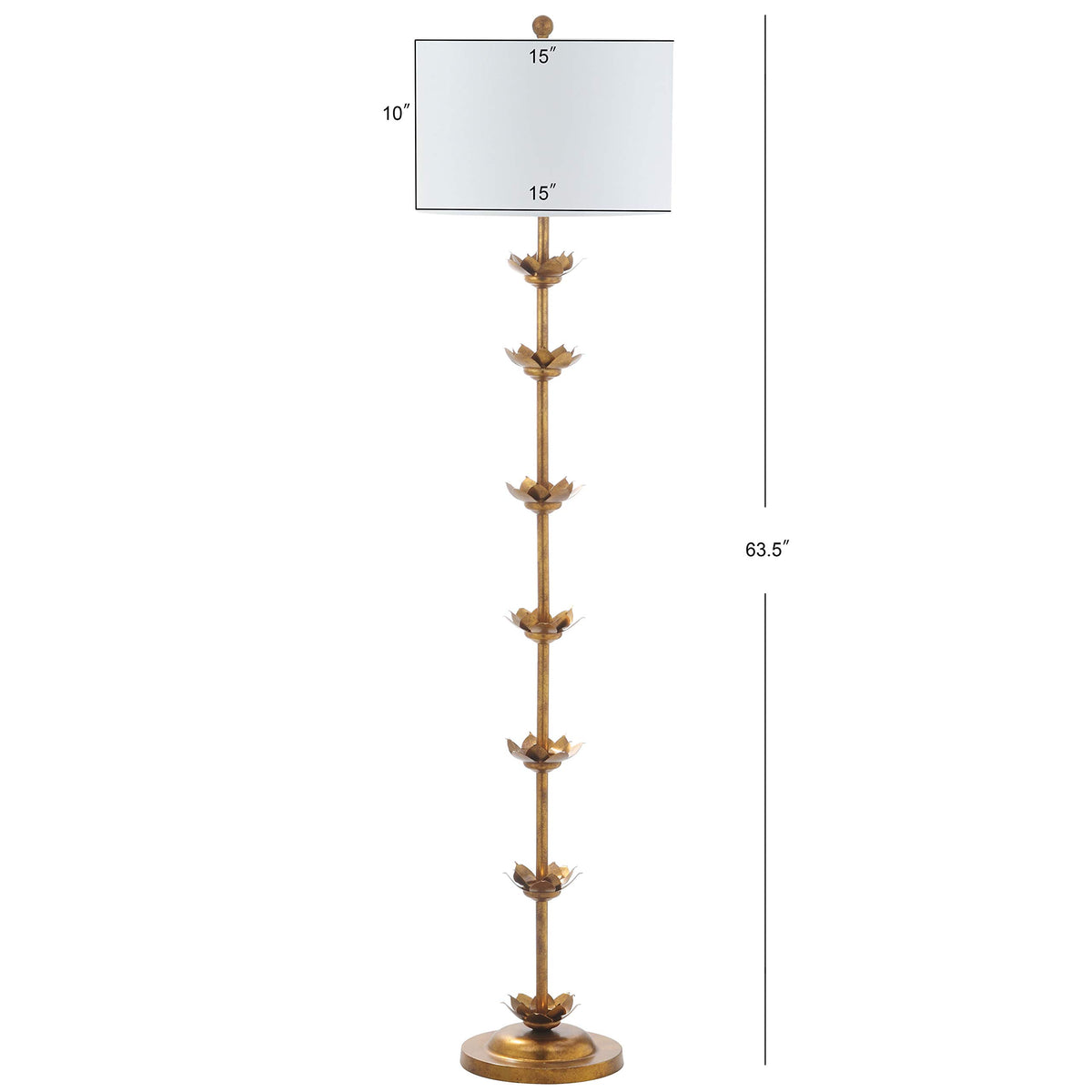 SAFAVIEH Landen lotus-details lamp highlights decorative accents with sculptural elegance.