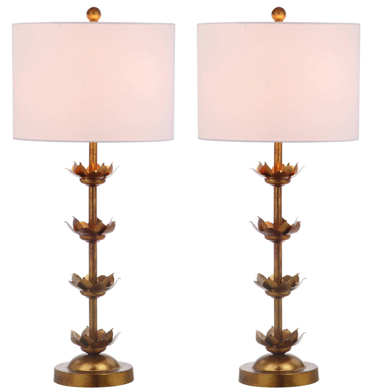 SAFAVIEH Lani table lamp base detail with antique gold leaf finish