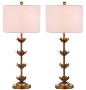SAFAVIEH Lani table lamp base detail with antique gold leaf finish