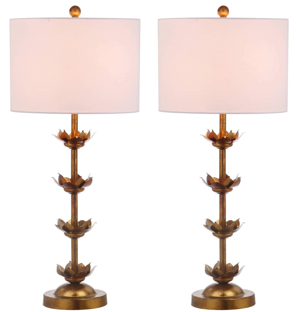 SAFAVIEH Lani table lamp base detail with antique gold leaf finish