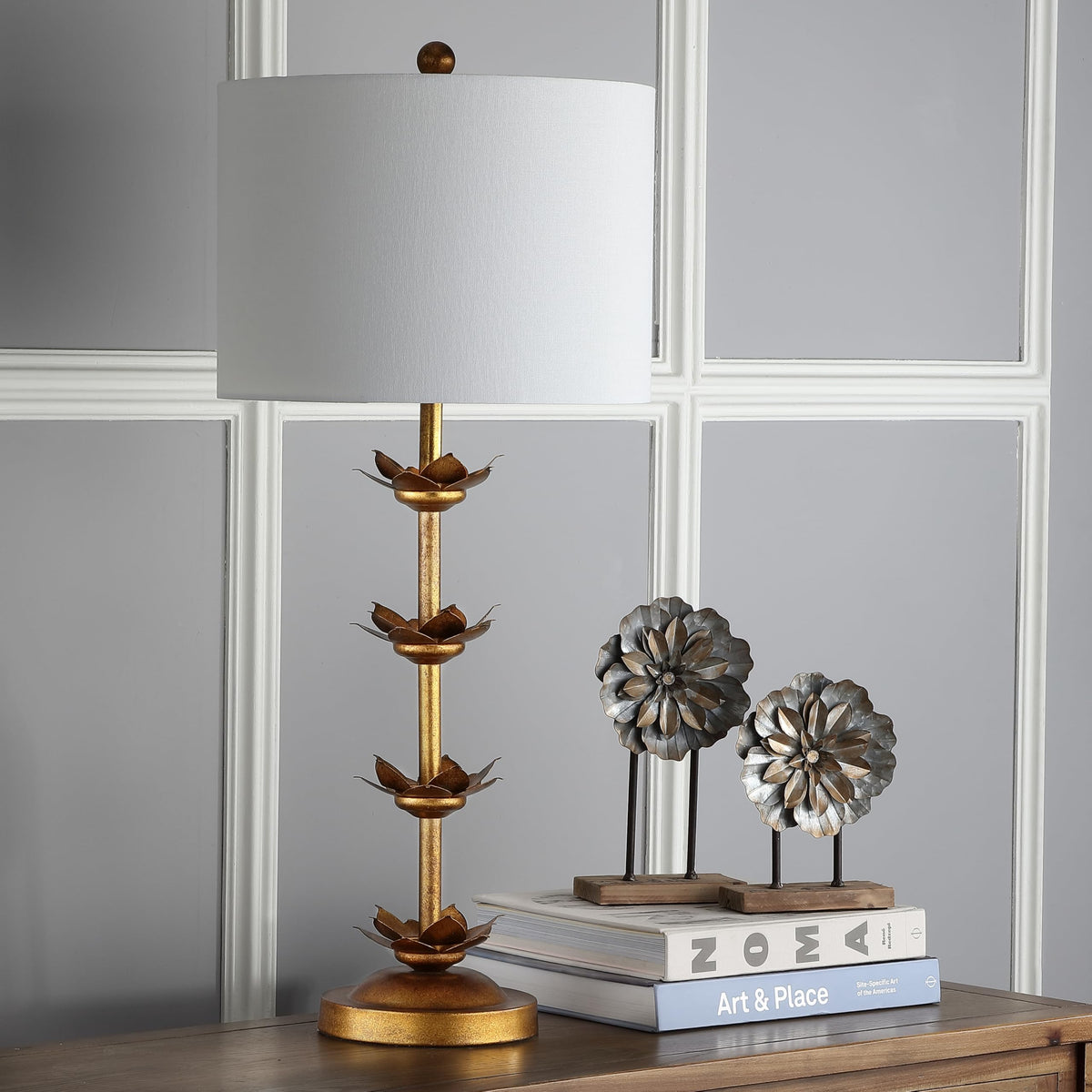 SAFAVIEH Lani white drum shade softens light for cozy evenings
