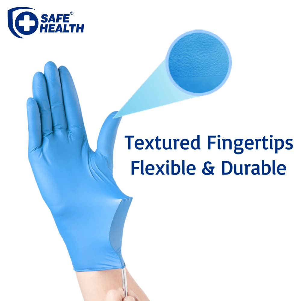 Safe Health nitrile gloves latex-free powder-free for sensitive skin and comfort.