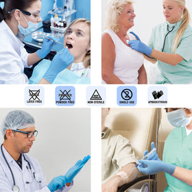 Safe Health nitrile gloves with textured tips for better grip.