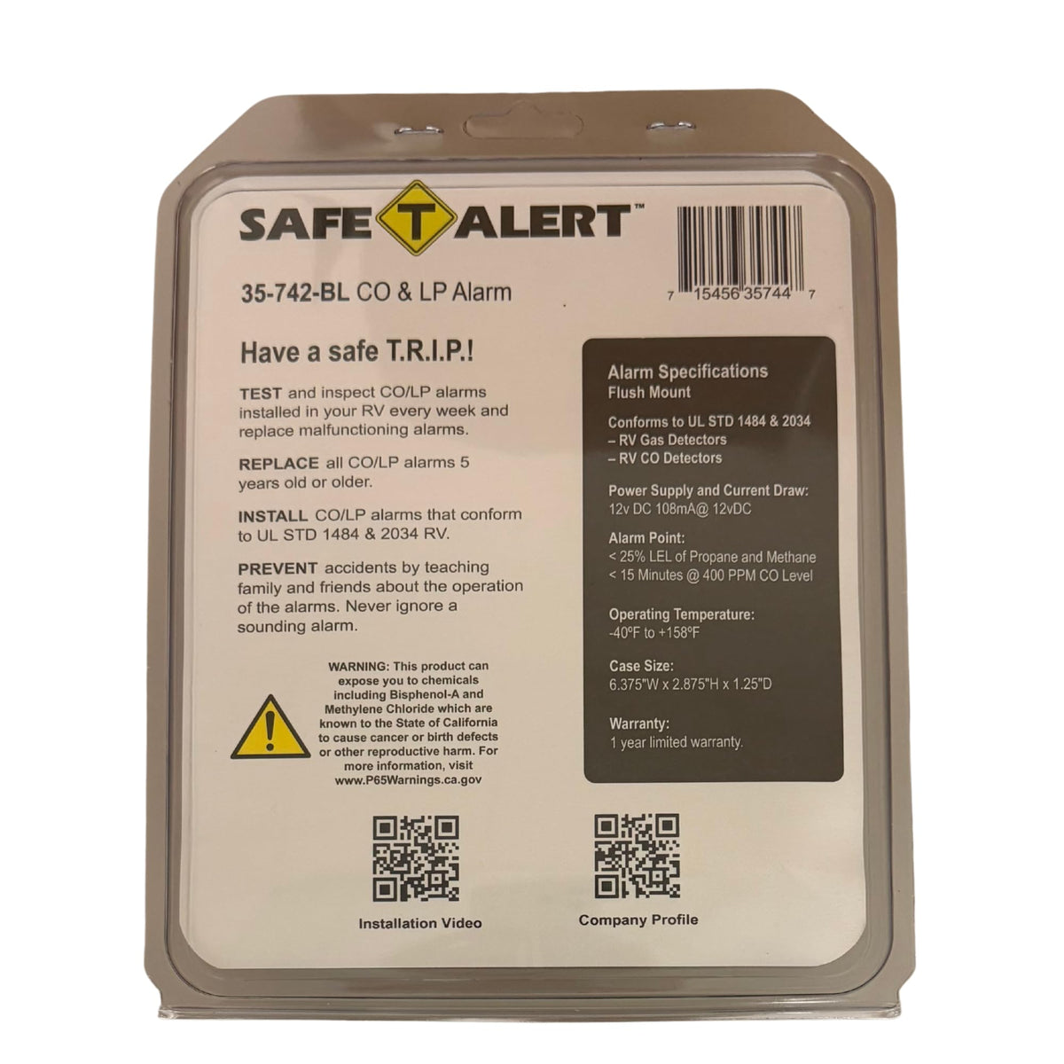 12V powered Safe T Alert detector operates without batteries for maintenance-free safety
