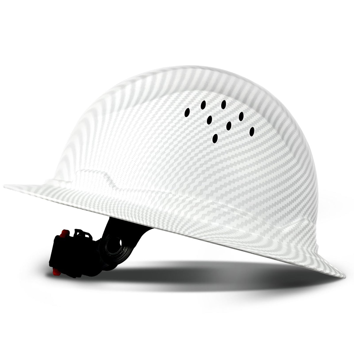 SAFEBUILDER full brim carbon fiber hard hat front view with ventilated comfort.